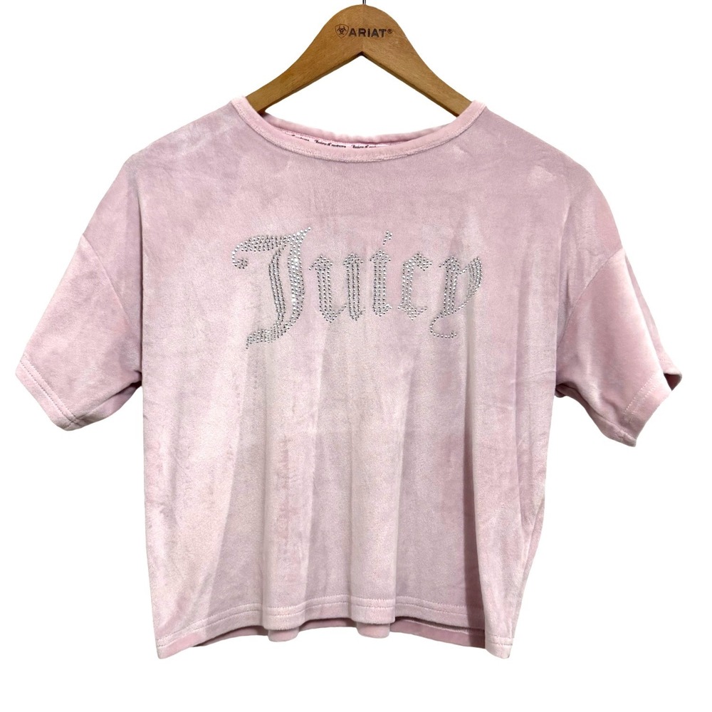 Juicy Couture Pink Velour Rhinestone Logo Sleep Shirt Women's Small Y2K‎ Soft